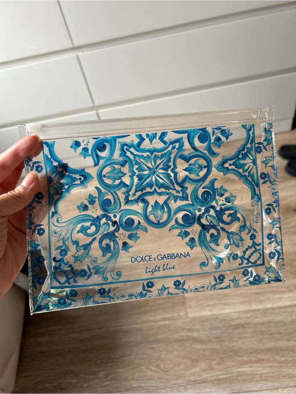 Dolce & Gabbana Clear Cosmetic Pouch with Blue Tile Print